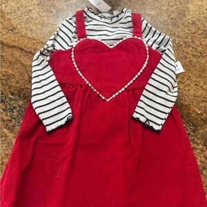 Old navy baby toddler Red Heart Dress with Striped Top 18-24m nwt